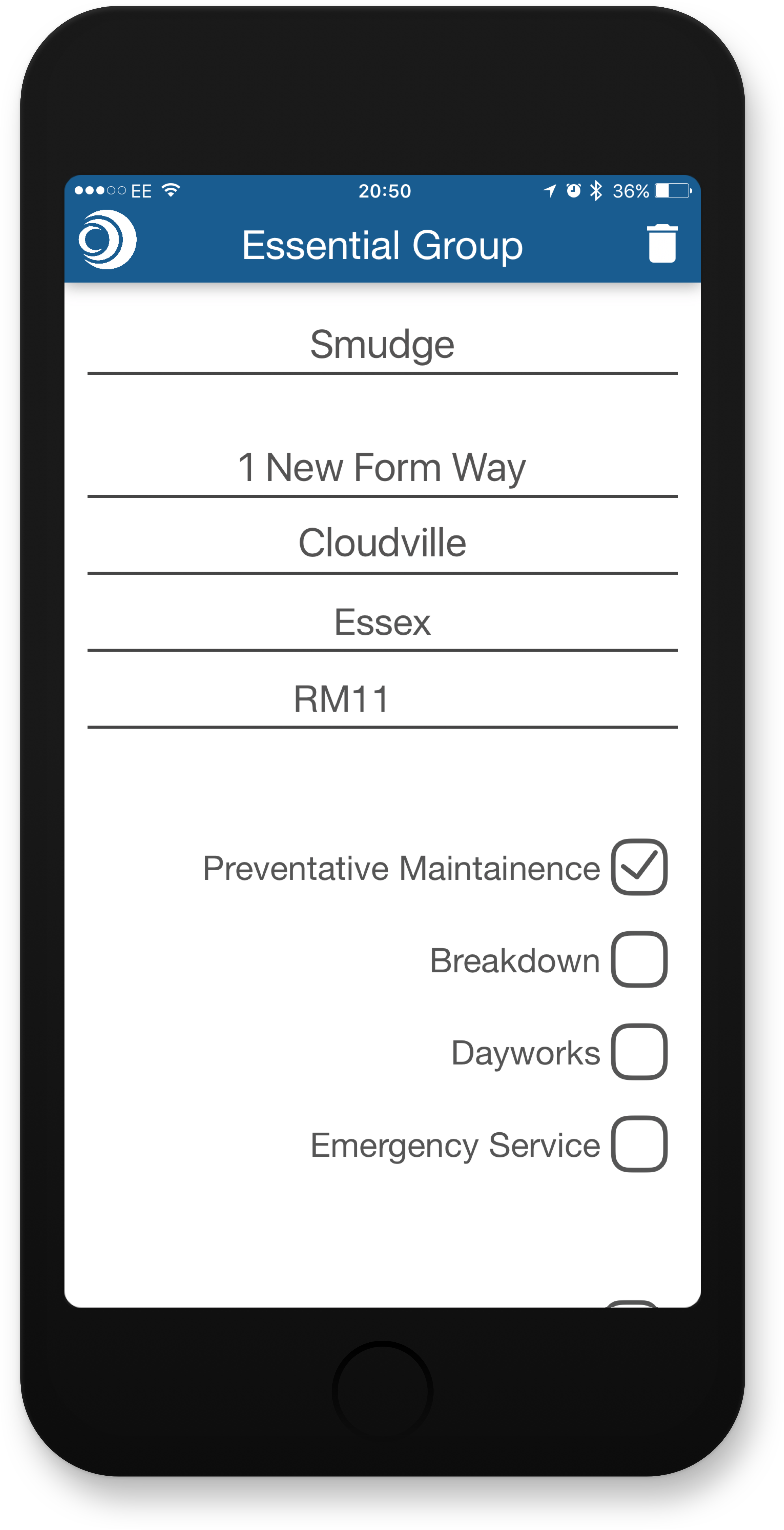 Digital Forms iPhone screenshot input data example